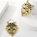 Vintage hollow geometric fan-shaped earrings in retro gold with black enamel accents - Antique Gold (7386)