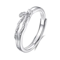Anello regolabile in argento sterling S925 con design naturale a foglia e ramoscello - Aperto Regolabile / Stile Uomo