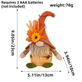 Lighted harvest gnome scarecrow with maple leaf hat and sunflower decoration - X2-52 Glowing Short Leg Male