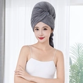 Absorbent grey coral fleece hair towel wrap with button closure for fast drying hair - 60*100cm / Gray