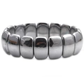 Minimalist men's hematite bracelet with metallic rectangular beads on white background - Silver Gray