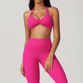Ensemble de yoga rose vif avec brassière dos nu et legging taille haute à poches - XL / Haut et Bas (DWX8753) / Rose rouge