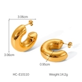 Detailansicht der 18K vergoldeten hohlen C-Creolen mit Größenangaben und Abmessungen - Gold Extra Dicke Große C-Form (HC-E10110)