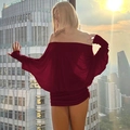 Off-shoulder wine red bodycon dress with batwing sleeves for women's summer style - S / Burgundy