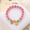 Bracelet en perles marbrées roses avec pendentif chat doré et breloque de fortune - Style Perle Motif Dragon Fu