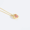 Elegant gold chain necklace with a sweet pink strawberry-shaped heart pendant - Broken Heart / Strawberry