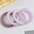 Set of four durable spiral hair ties in solid purple and glitter translucent styles - Purple Set (4Pcs)