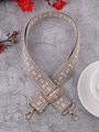Ethnic style beige woven shoulder strap with white geometric pattern and gold clips - Beige