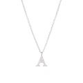 Silver letter A pendant necklace with micro-pave cubic zirconia on a minimalist cable chain - Silver-A