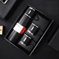 Obsidian black stainless steel vacuum flask set with one bottle and two mugs in a gift box - Gift Set (1 Flask + 2 Cups) / Obsidian Black