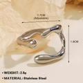 Silver stainless steel irregular water drop open ring with adjustable minimalist design - Irregular Fluid 577 / Steel