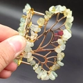 Golden butterfly hair claw clip with light green natural crystal gravel stones - Prehnite Gold Butterfly