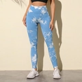 Leggings de fitness sans couture tie-dye à taille haute en bleu ciel pour femmes - Tie-dye Bleu Royal