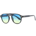 Retro pilot style sunglasses with black thick frames and blue-yellow gradient lenses - Black with Blue and Yellow Gradient Lenses