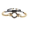 Adjustable gold bead bracelet with geometric circle charm and colorful zircon crystals - Blue