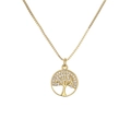 Gold tree of life necklace with mother of pearl and cubic zirconia shell pendant - Gold Round Tree of Life Clear Zircon