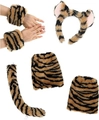 Detailed set of tiger stripe plush ears headband, tail, and matching wrist leg warmers - Tiger 6-Piece Set (with Leg Covers)