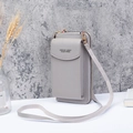 Vertical grey faux leather crossbody phone bag with front flap and gold hardware - Light Gray