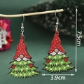 Christmas gnome earrings with red polka dot hat and green tree body on wood - Wooden Christmas Tree Gnome Hooks-SD61312