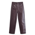 Donkerrode kunstleren broek met krokodillenprint en hoge taille in platte weergave - Pants