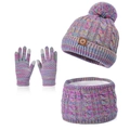 Kids colorful knit winter set with pompom hat, warm scarf and gloves in rainbow gradient - Colorful