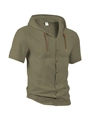 Chemise à capuche pour homme en lin vert olive avec cordon et boutons sur fond blanc - S / Vert Militaire