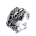 Vintage Gothic Totenkopf Ring verstellbar aus Altsilber im Punk-Stil für Herren und Damen - Einstellbar Offen / Großer antiksilberner Totenkopf