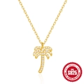 Funkelnde S925 Sterling Silber Palmen Anhänger Kette mit Zirkonia Edelsteinen - 925er Silber / Gold