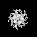 Silver-plated floral brooch with white pearls and a sparkling diamond center - Silver Swirl Flower Brooch (XD8857-2)