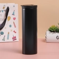 Matte black stainless steel insulated travel coffee mug with flip lid and gift bag - 500ml / Black