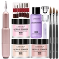 Kit unghie acriliche completo con fresa rosa, polveri, monomero e strumenti nail art - 195-B + Trapano per unghie rosa (Liquido 75ml + Formine di Carta)