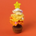 Mini crochet Christmas tree desktop ornament with yellow star and colorful pompoms - Orange - Christmas Tree Potted Plant (Woolen Base)