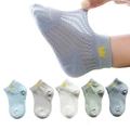 5-pack breathable cotton mesh baby socks with crown embroidery in five soft colors - Boys' Crown Mesh (Assorted)