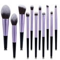 Set de 11 brochas de maquillaje profesionales con casquillos de metal púrpura y mangos negros - Juego de 11 / Negro