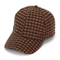 Dettaglio del cappellino da baseball in tweed a scacchi arancione e ciano a sei pannelli - Quadri Nero Arancione(B)