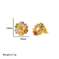 Floral titanium steel stud earrings featuring colorful oval zircons and gold plating - Colorful Rhinestone Flower Stud Earrings