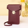 Vertical burgundy crossbody phone bag with litchi texture and gold lock clasp - Burgundy