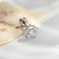 Silver camellia flower cartilage stud earring with clear crystals on vintage silk - A1100-1# White (Single Piece)