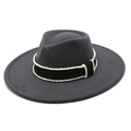 Detail of grey wool felt fedora featuring a black ribbon with white bead embellishments - M (56-58cm) / Dark Gray