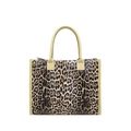 Bolso tote grande con estampado de leopardo y asas de cuero claro para moda de otoño mujer - Caqui