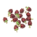 3D red strawberry alloy charms with green leaves and gold rings for jewelry making - Granular Red Strawberry