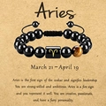 Adjustable Aries bracelet with black obsidian beads, tiger eye stone, and golden zodiac charm - Aries