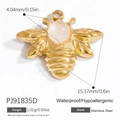 Golden honey bee pendant in stainless steel with a round pink stone inlay, 15mm width - Pink Gemstone Bee Style (PJ91835D-2pcs)