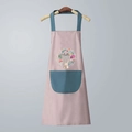 Pink waterproof apron with blue straps featuring cute bunny and 'hello lovely' print - Rabbit/Regular/Family Edition/Smoky Pink