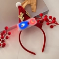 Light up Christmas headband featuring a red mini hat and golden reindeer antlers - 15# Multi-color Silk Belt Feather Plush Hat