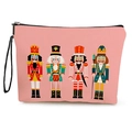 Pink nutcracker soldier printed makeup bag with black zipper and wrist strap - 17x25cm (Fine Linen) / Pink Nutcracker (Style 2)