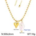 Collar de perlas barrocas con colgante de corazón dorado y medidas detalladas - Dorado (KN250849-Z)
