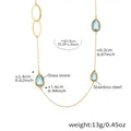 Golden stainless steel long chain necklace with teardrop light blue glass stones - Gold + Blue Stone