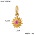 Detail view of 18k gold octagram pendant with pink stone inlay and size measurements - Sun Pendant - Gold With Pink Zirconia