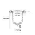 Silver stainless steel nipple chain ring with heart rhinestones and size dimensions - V-Shape Dangle Style (24061802-1)
